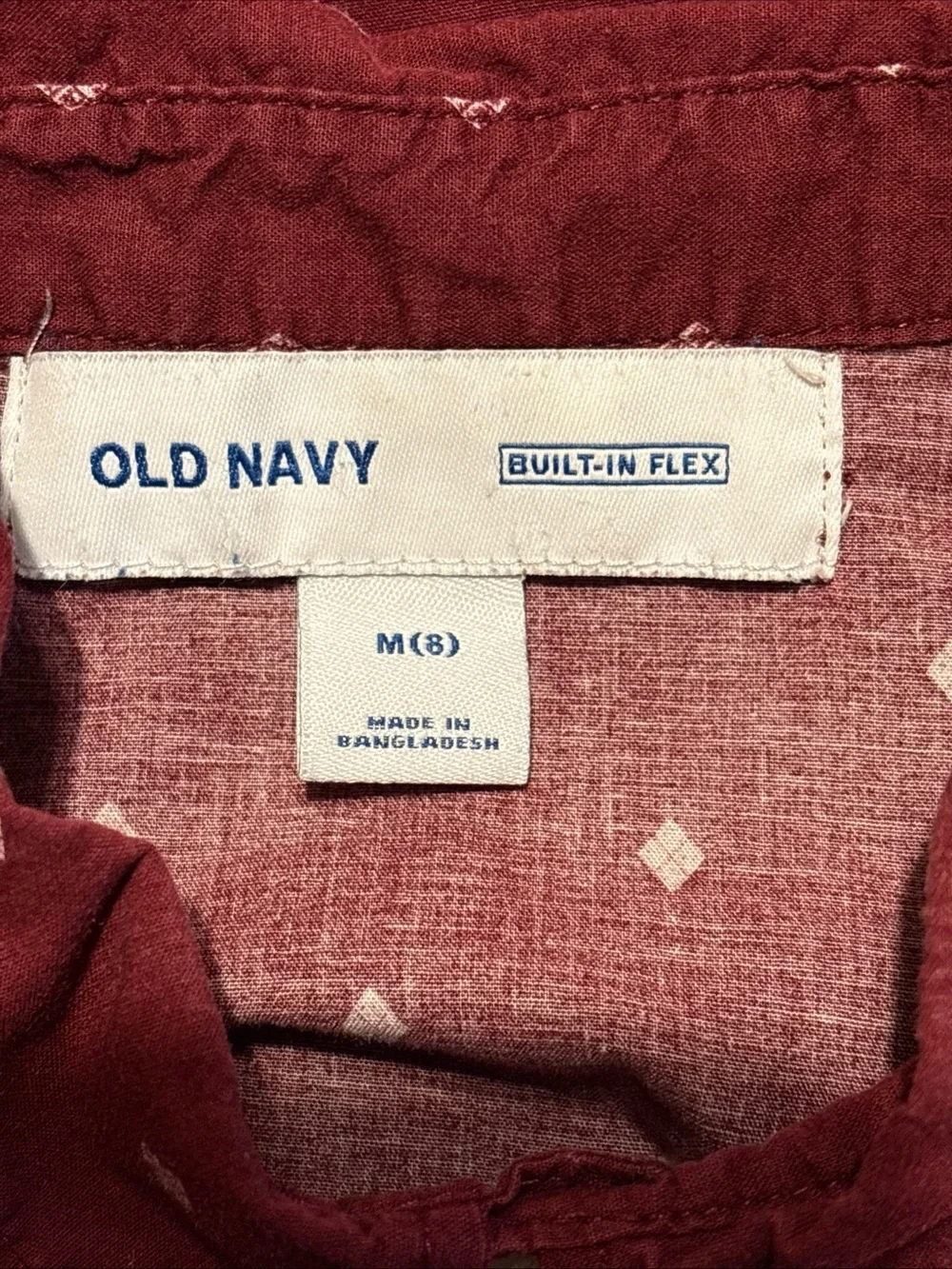 Old Navy Boys' Short-Sleeve Button-Down in Burgundy with White Diamond Print